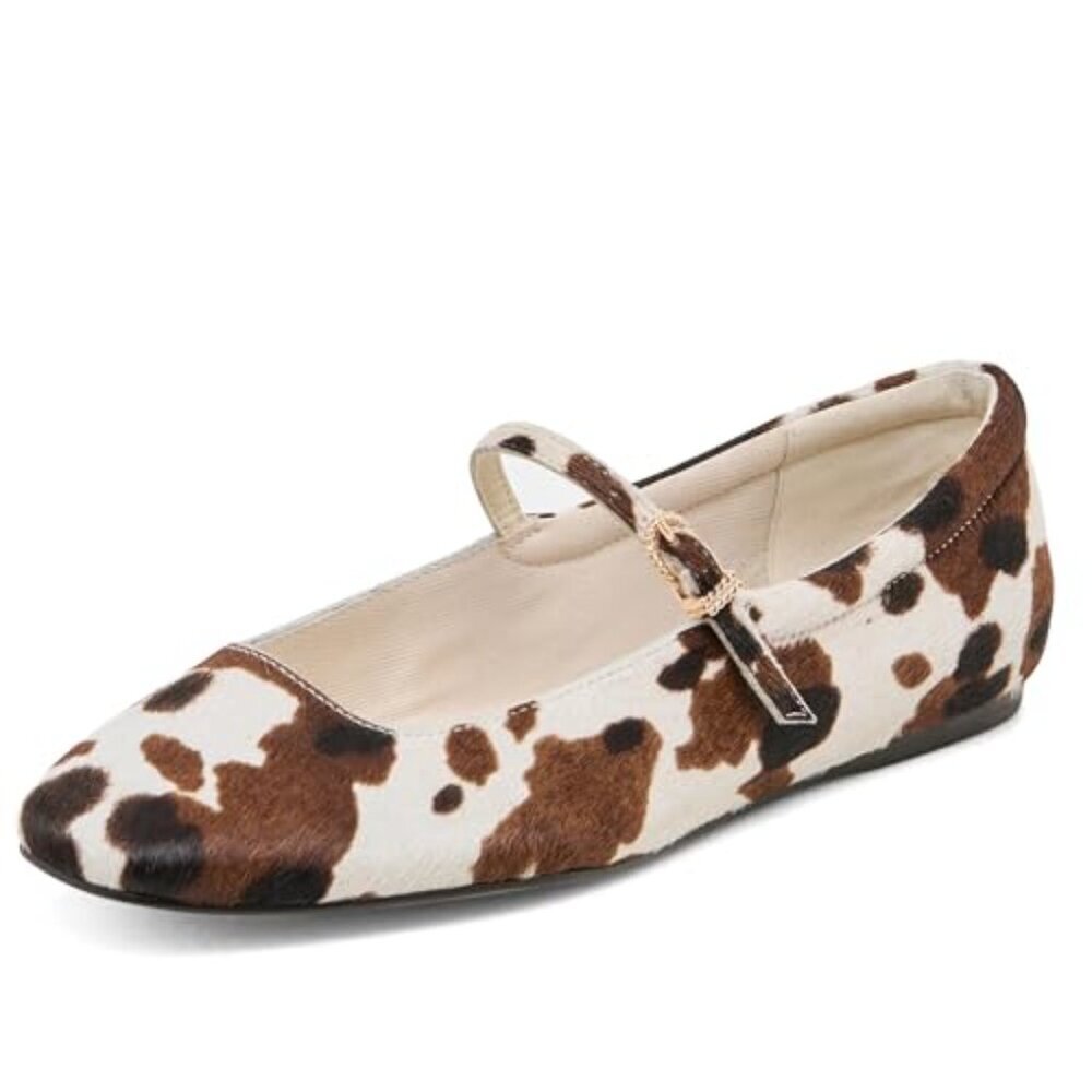 Square Toe Ballet Flats with Ankle Strap Comfortable Slip On Shoes - Picture 2 of 8